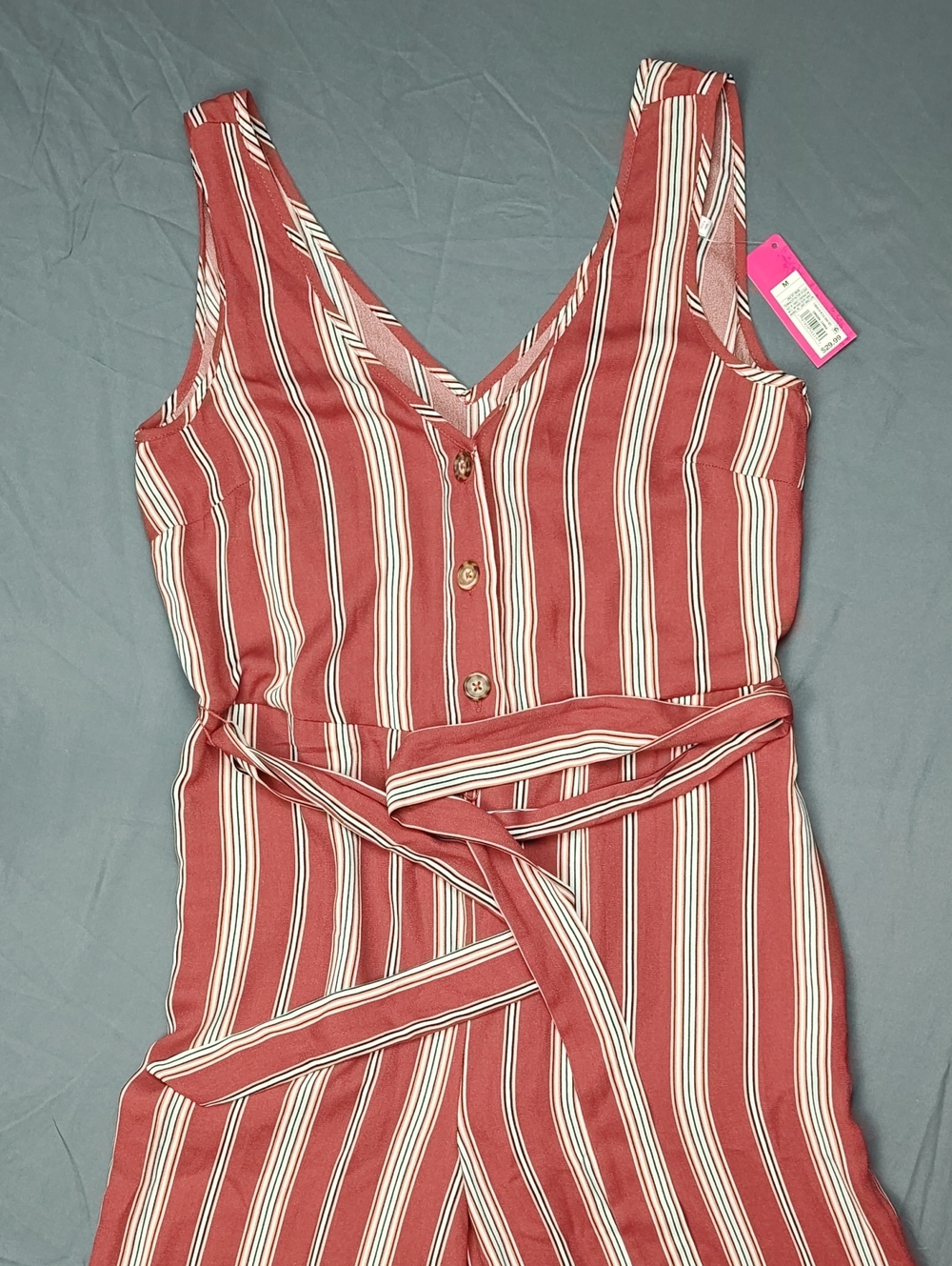Xhilaration Target Rust-Striped V-Neck Tie-Waist Wide Leg Jumpsuit Women Size M